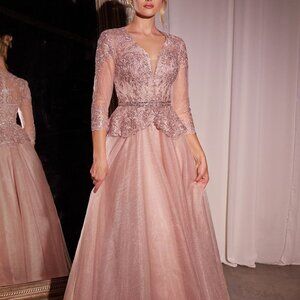 Dusty Rose formal dress. three quarter long sleeve mother of the bride/groom